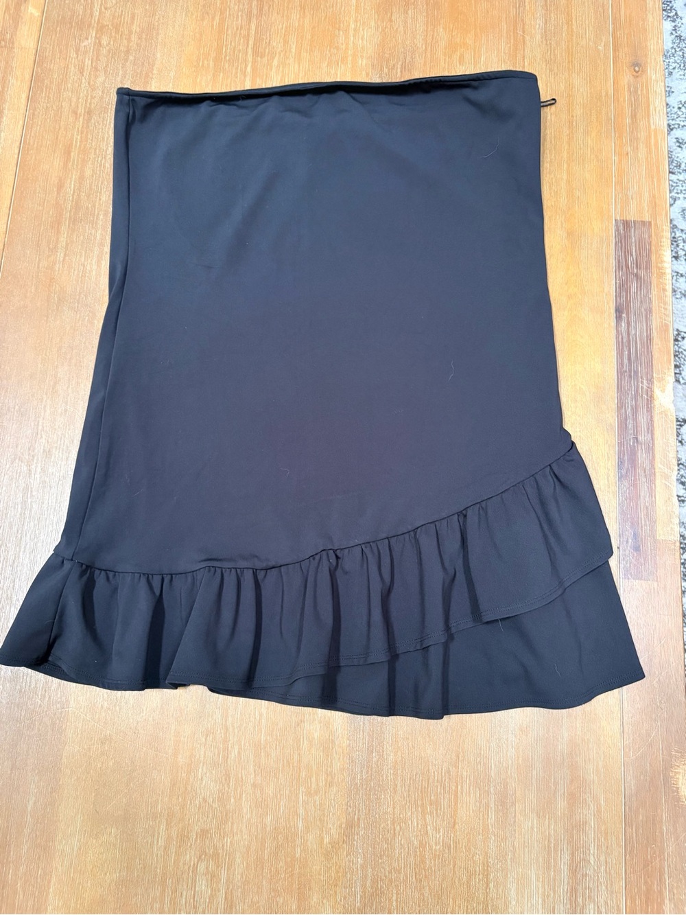 Divided Strapless Black Ruffle-Hem Mini Dress - Picture 10 of 10